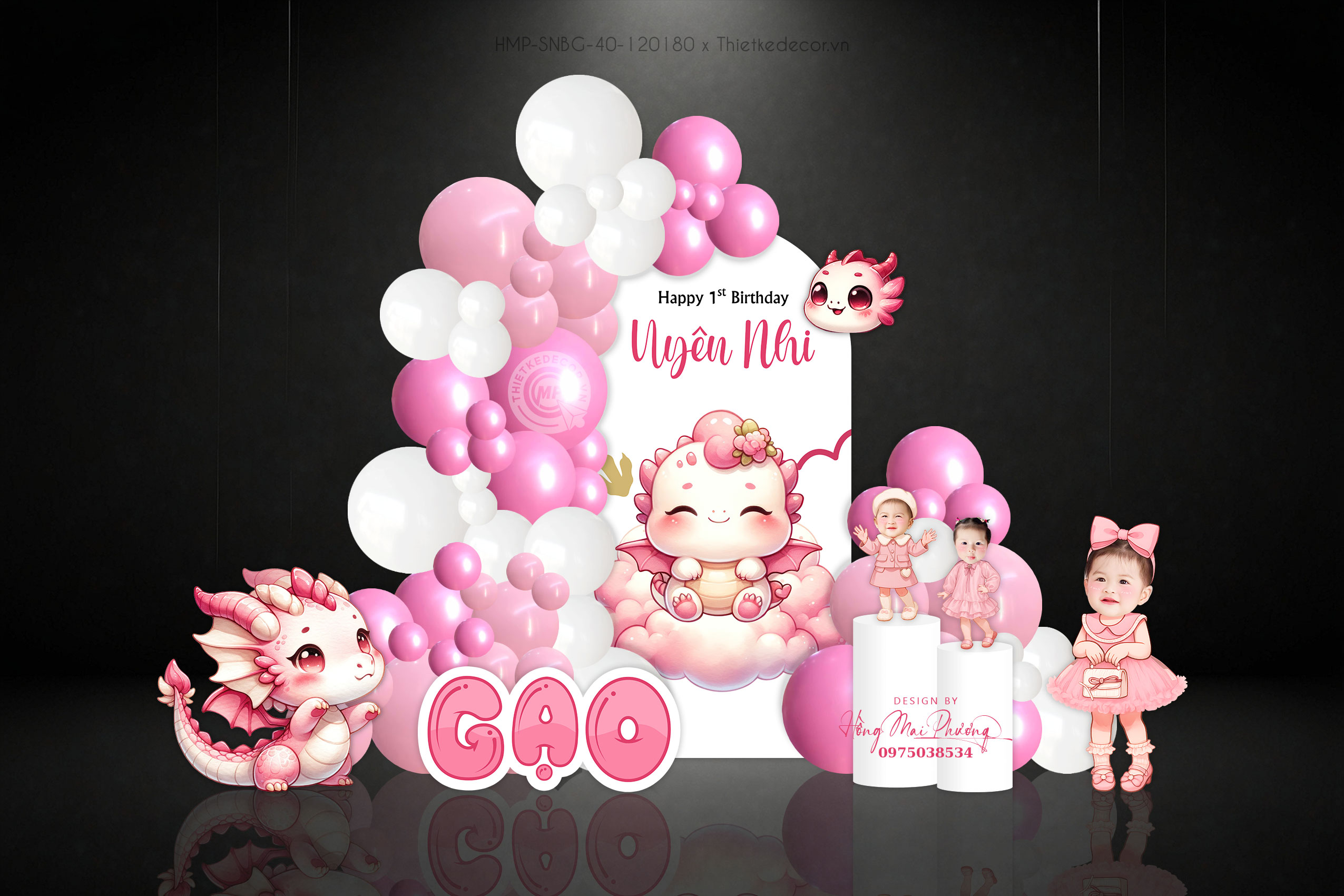 Sinh nhật bé gái tuổi rồng tone hồng xinh yêu